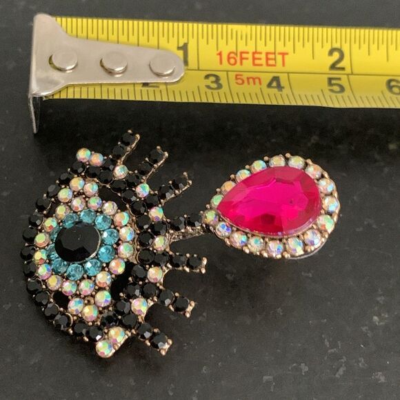 Colorful Eye Mosaic Crystal Rhinestone Earrings, Evil Eye Studs, Pink Protection - Picture 9 of 11